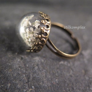 Romantic ring real dill flowers cream bronze adjustable flower jewelry flowers jewelry gift wedding boho girlfriend love image 4
