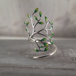 925 sterling silver ring - tree with enamel - green tree of life natural jewelry adjustable jewelry nature lover gift trend autumn fine
