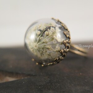 Romantic ring real dill flowers cream bronze adjustable flower jewelry flowers jewelry gift wedding boho girlfriend love image 2