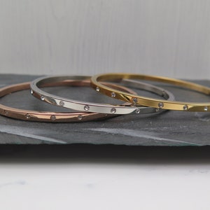 Armreif Farbwahl - Edelstahl silber gold oder roségold Glitzer Kristalle - schmal Liebe Freundschaft Hochzeit Schmuck Geschenk Braut Glück