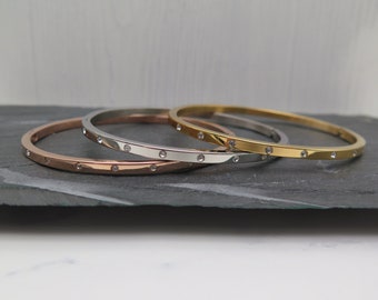 Bangle color choice - stainless steel silver gold or rose gold glitter crystals - narrow love friendship wedding jewelry gift bride happiness