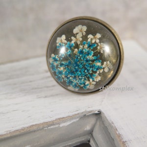 Großer Ring - echte Dillblüten türkis grün - bronzefarben Blumenschmuck Blüten verstellbar Schmuck Liebe Natur Naturschmuck Blumen Sommer