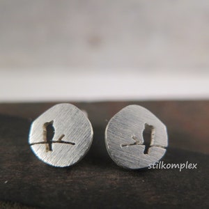 Ear studs - bird on branch - stainless steel silver plated love animal birds animal jewelry jewelry gift girlfriend silver nature natural jewelry wedding