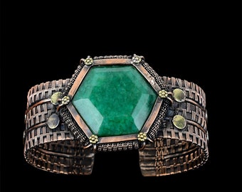 Elegant Natural Zambian Emerald Wire Wrapped Bracelet, Green Wire Wrap Adjustable Bracelet, Copper Jewelry, Wedding Gift, Bracelet For Love