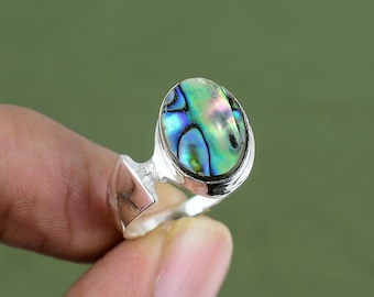 Handmade Abalone Shell Ring: 925 Sterling Silver Gemstone Jewelry