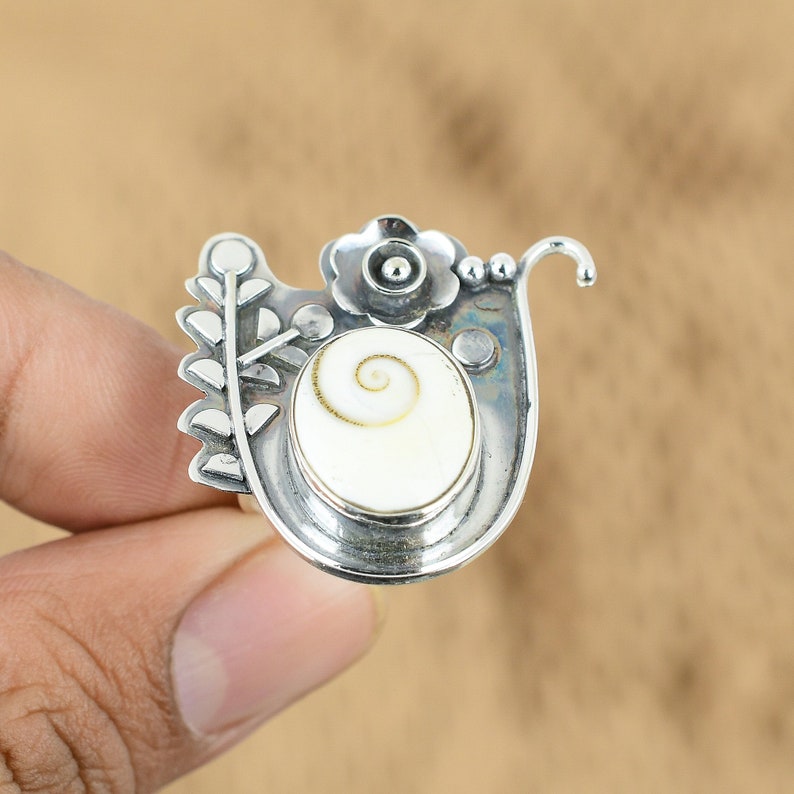 Ring SZ 6 US Shiva Eye Shell Natural Gemstone Handmade 925 sterling silver