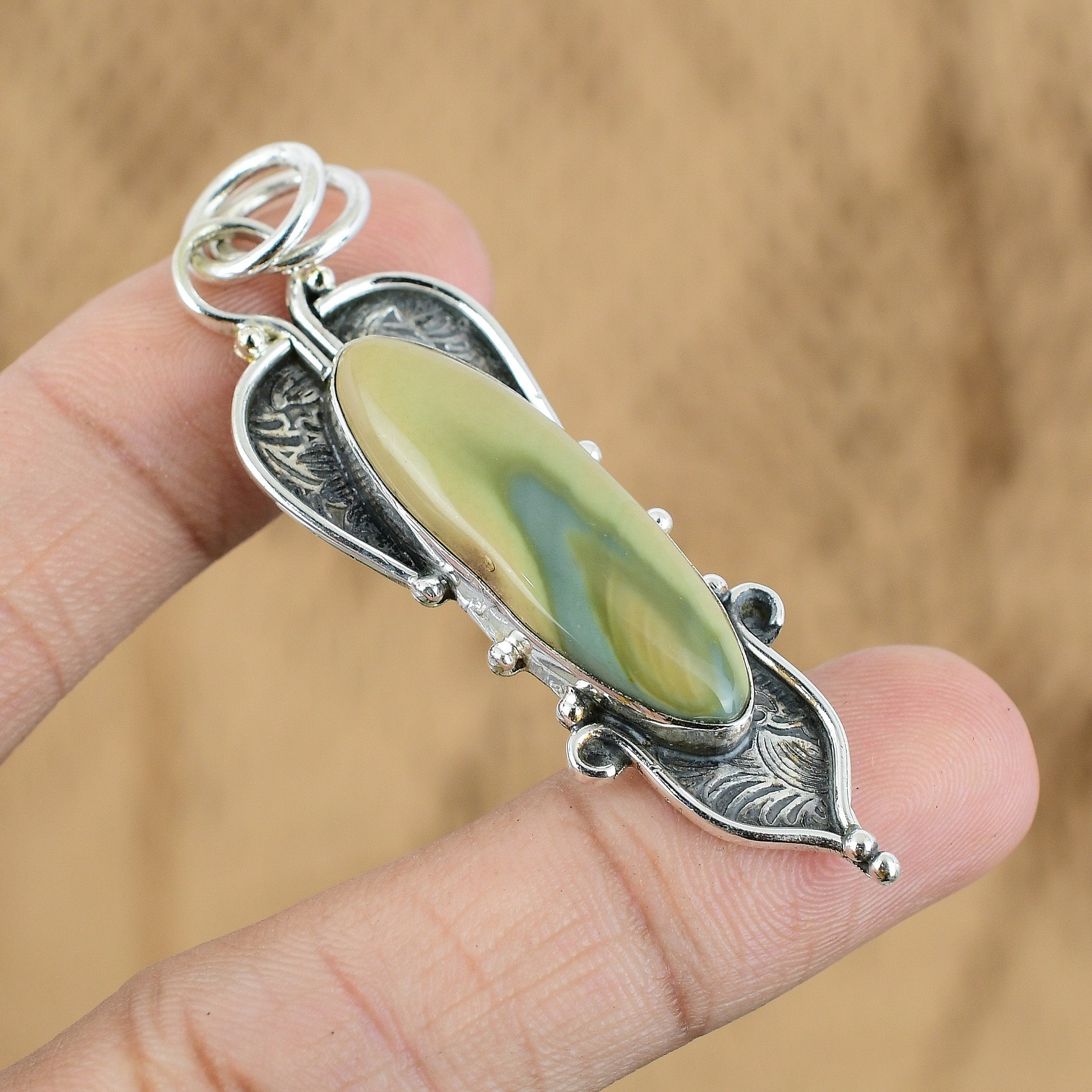 Natural Imperial Jasper Boho Style 925 Sterling Silver Pendant Necklace 1 1/2 R1280 Natural Imperial Jasper Boho Style 925 Sterling Silver Pendant Necklace 1 1/2 R1280