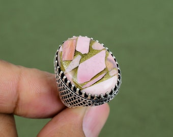 Copper Pink Opal Sterling Silver Ring - Handmade Gemstone Statement Jewelry