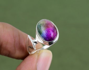 Anello con druzy di quarzo arcobaleno: gioiello fatto a mano in argento sterling 925 con pietre preziose