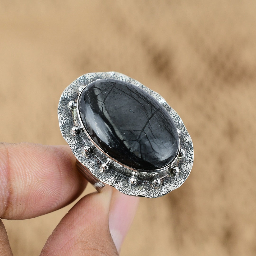 Exquisite Picasso Jasper Ring Size 9 1/4 Gemstone Ring Black - Etsy