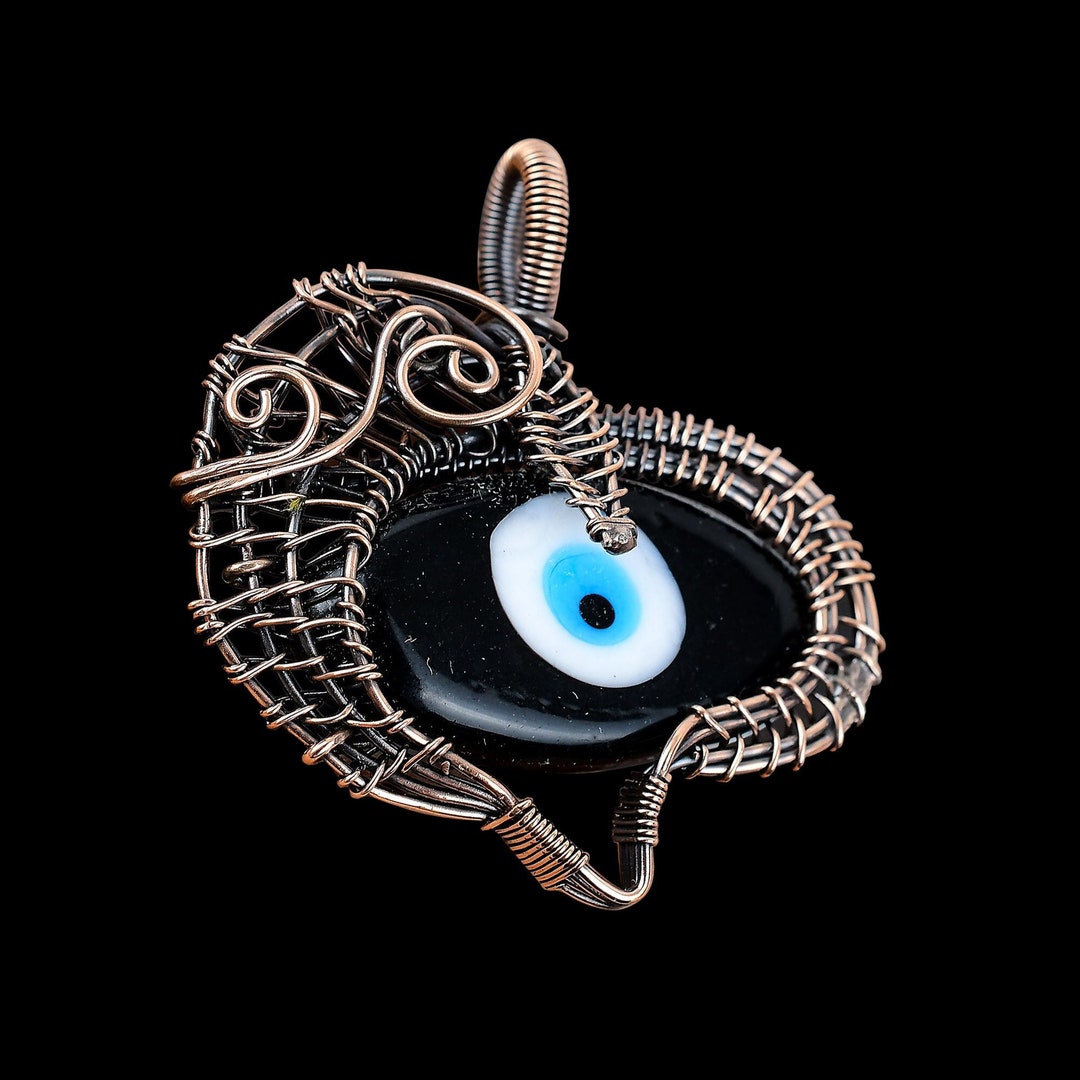 Natural Black Color Evil Eye Wire Wrapped Pendant Gemstone - Etsy