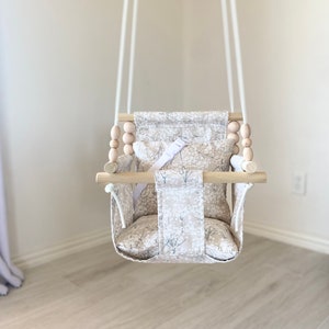 Beige/white flowers, Baby swing, High back swing, Baby Gift, nursery decor, indoor swing, toddler swing, baby girl gifts, baby shower gift