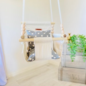 Natural Linen swing and Gray, Baby swing, High back Baby swing, Baby Gift, nursery decor, baby swing, indoor swing, toddler swing