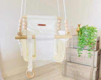 Made in USA,Beige / Cream High back baby swing, first birthday gift, nursery toy, baby swing, , indoor swing