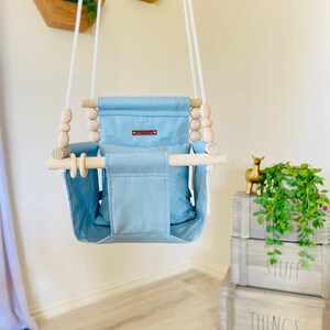 Made in USA,Light Blue Baby swing, High back Baby swing, Christmas Baby Gift, nursery decor, baby swing, , indoor swing, toddler swing