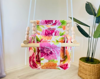 OUTDOOR floral, fast shipping, Baby swing, High back Baby swing, Baby Gift, nursery decor, baby swing, indoor swing, toddler swing