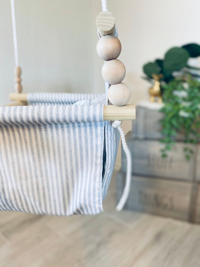 Made in USA, Gray and white, baby swing, ,toddler swing, indoor swing, baby decor, nursery decor, fabric swing, nursery swing, high back image 5