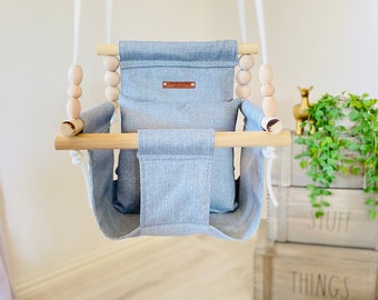 Made in USA, OUTDOOR  Gray Baby swing, High back Baby swing, Baby Gift, nursery decor, baby swing, indoor swing, toddler swing