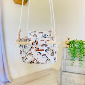 Made in USA, Rainbow baby swing, Made in USA,toddler swing, handmade swing, nursery swing, indoor swing, porch swing, fabric swing,