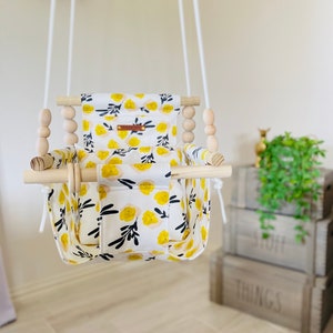 Made in USA,Baby swing, yellow flowers High back Baby swing, Christmas Baby Gift, nursery decor, indoor swing, toddler swing