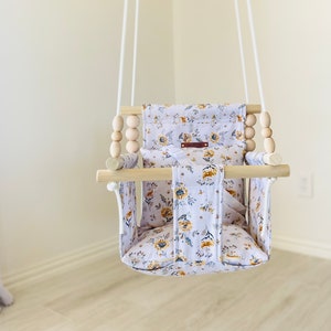 Yellow Mum flowers, Baby swing, High back swing, Baby Gift, nursery decor, indoor swing, toddler swing, baby girl gifts, baby shower gift