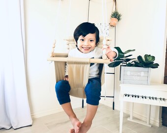 Made in USA, khaki baby swing,first birthday gift, High back swing, nursery toy, baby swing, , indoor swing, toddler swing, cloth swing