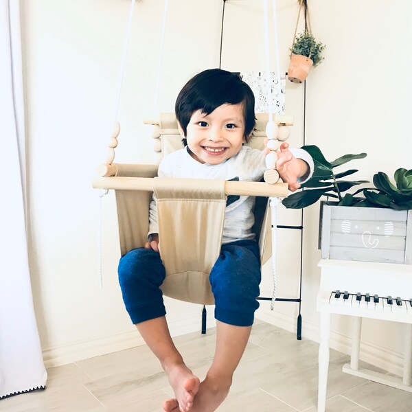 Made in USA, khaki baby swing,first birthday gift, High back swing, nursery toy, baby swing, , indoor swing, toddler swing, cloth swing