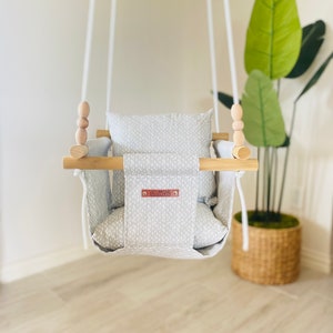 Gray and white cloudsChristmas gift, baby swing, toddler swing, handmade swing, nursery swing, indoor swing, porch swing, fabric swing, Gray