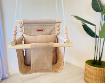 Taupe, High back Baby swing, Baby Gift, nursery decor, baby swing, indoor swing, toddler swing, baby shower gifts, mom to be gifts