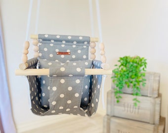 Made in USA,Natural Dots and Gray, Baby swing, High back Baby swing, Baby Gift, nursery decor, baby swing, indoor swing, toddler swing