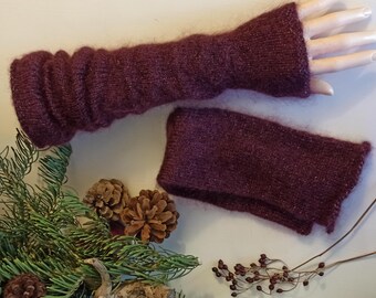 Long arm warmers - bordeaux with glitter