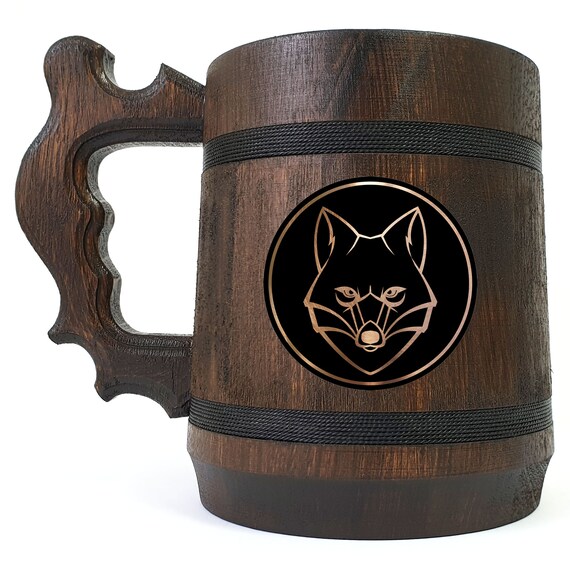 Fox Beer Mug, Wedding Beer Stein, Gift Idea For Best Men, Personalized Tankard, Wooden Gift For Groomsman, Beer Gift / Groom Gift