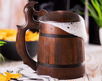 Elasto Boccale Da Birra In Legno Con Coperchio 0,33 L: Regalo Personalizzato Per Papà, Nonno E Amico, Incisione Nome, Decorativo Bavarese