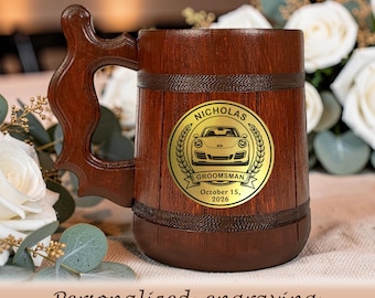 Red Oak Wooden Beer Mug, Custom Name Engraving, Groomsmen Gift