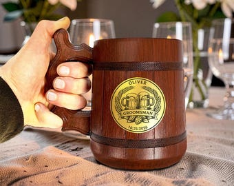 Personalized Red Oak Beer Mug, Groomsmen Gift, Best Man Wedding Stein