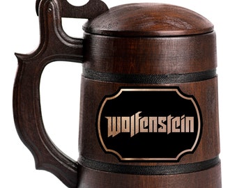 Wolfenstein Beer Mug With Lid, Personalized Beer Stein, Gamer Beer Mug, Gift For Men, Custom Beer Tankard, Gift For Dad / Gift For Guy