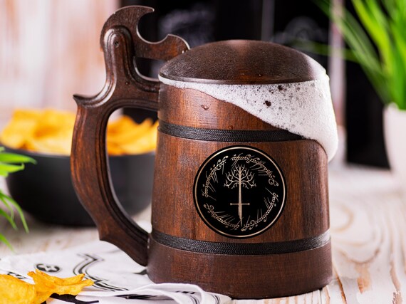One Ring with Tree and Narsil Sword Beer Mug With Lid, Personalized Lord of the Rings Stein, LOTR Tankard