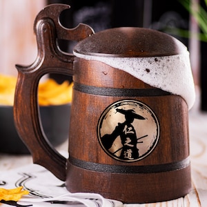 Samurai Mug, Ghost of Tsushima Beer Stein, Personalized Tankard, Custom Beer Mug, Gift For Gamer, Gift Idea For Husband