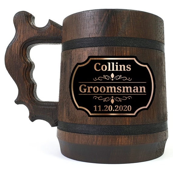 Nameplate Beer Stein, Wedding Beer Mug, Gift Idea For Best Men, Personalized Tankard, Wooden Gift For Groomsman, Beer Mug / Groom Gift
