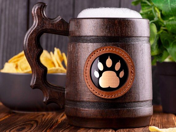 Bear Paws Wooden Beer Mug, Gift For Him, Personalized Beer Gift, Animals Beer Stein, Custom Beer Tankard