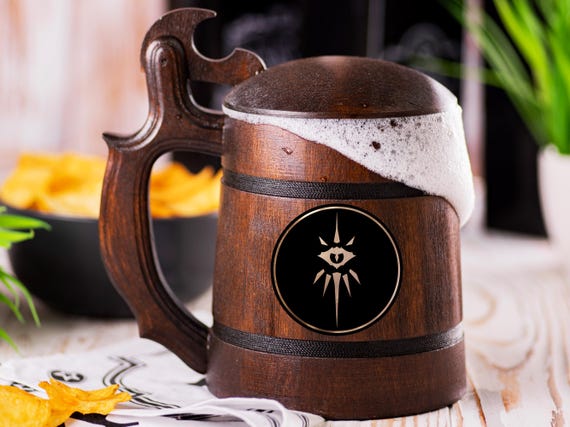 Warlock Beer Stein With Lid, Personalized Dungeons and Dragon Tankard, Groomsman DnD Beer Mug, Video Gamer Beer Gift