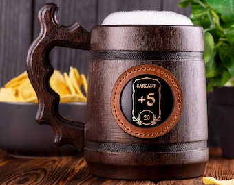 Sarcasm Beer Mug, Dungeon Master Stein, Gift Ideas For Men, Dungeons and Dragons Tankard, Wooden Gift For Men, D&D / Gift For Gamer