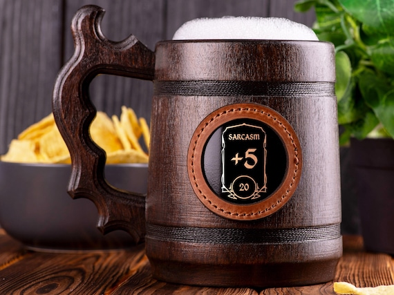Sarcasm Beer Mug, Dungeon Master Stein, Gift Ideas For Men, Dungeons and Dragons Tankard, Wooden Gift For Men, D&D / Gift For Gamer