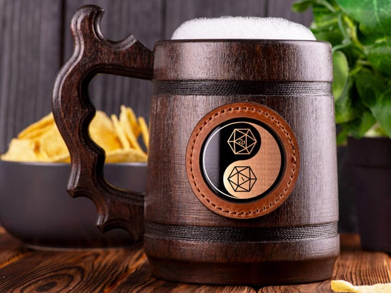 Twenty Sided Dice Ying Yang Mug, Dungeon Master Stein, Gift Idea For Men, Dungeons and Dragons Tankard, Beer Gift For Men, D&D Stein