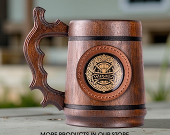 Personalized Viking Oak Beer Mug 22oz | Handmade Wooden Stein with Stainless Steel Liner