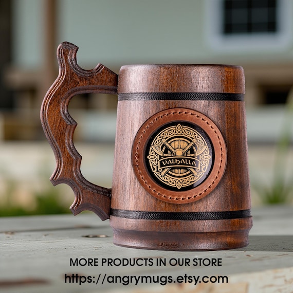 Personalized Viking Oak Beer Mug 22oz | Handmade Wooden Stein with Stainless Steel Liner