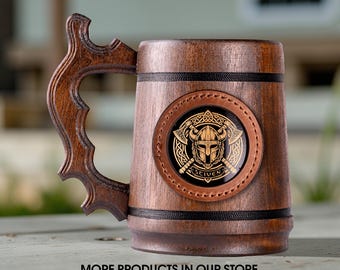 Personalized Viking Armor Beer Mug, Handmade Wooden Tankard 22oz, Norse Gift for Him