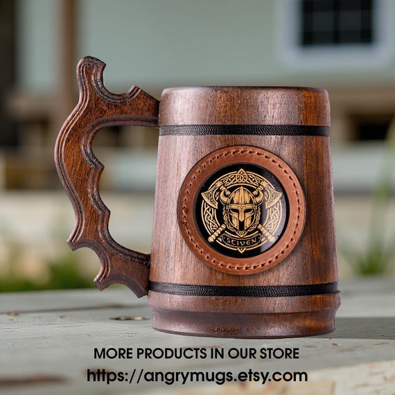 Personalized Viking Armor Beer Mug, Handmade Wooden Tankard 22oz, Norse Gift for Him