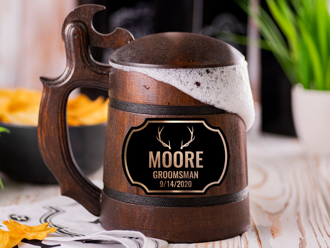 Deer Beer Stein With Lid / Gift For Groomsman / Personalized Etsy