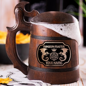 Dungeon Master Beer Stein With Lid, Personalized Dungeons and Dragons Tankard